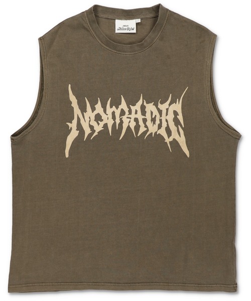 SPINNS(スピンズ)の「ピグメント加工バックプリントノースリーブTシャツ/バンT風/古着風/短丈(Tシャツ/カットソー・メンズ・ブラウン/ブラック/カーキ・ONESIZE)」の4枚目の写真