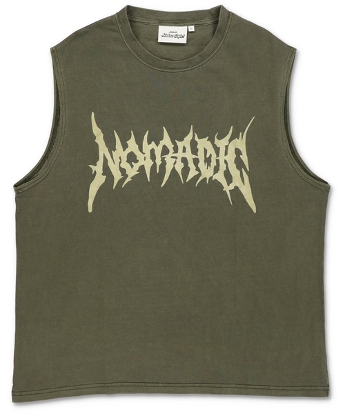 SPINNS(スピンズ)の「ピグメント加工バックプリントノースリーブTシャツ/バンT風/古着風/短丈(Tシャツ/カットソー・メンズ・ブラウン/ブラック/カーキ・ONESIZE)」の6枚目の写真