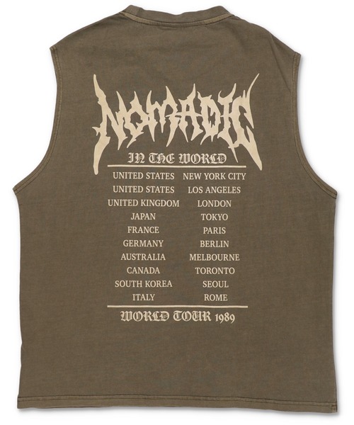 SPINNS(スピンズ)の「ピグメント加工バックプリントノースリーブTシャツ/バンT風/古着風/短丈(Tシャツ/カットソー・メンズ・ブラウン/ブラック/カーキ・ONESIZE)」の5枚目の写真