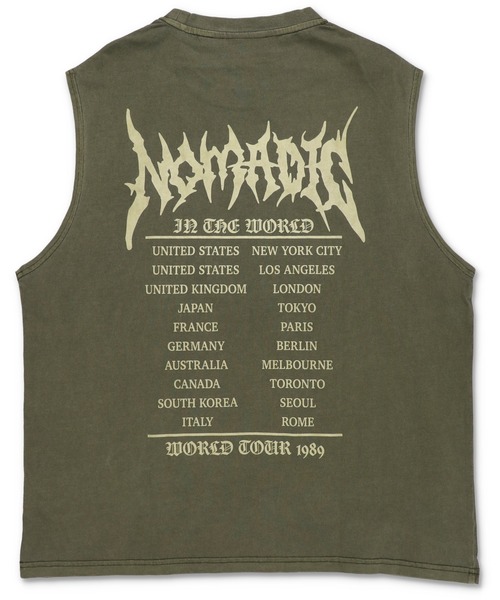 SPINNS(スピンズ)の「ピグメント加工バックプリントノースリーブTシャツ/バンT風/古着風/短丈(Tシャツ/カットソー・メンズ・ブラウン/ブラック/カーキ・ONESIZE)」の7枚目の写真