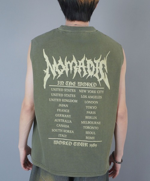 SPINNS(スピンズ)の「ピグメント加工バックプリントノースリーブTシャツ/バンT風/古着風/短丈(Tシャツ/カットソー・メンズ・ブラウン/ブラック/カーキ・ONESIZE)」の13枚目の写真