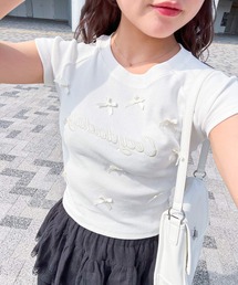 リボン付きクロップドTシャツ