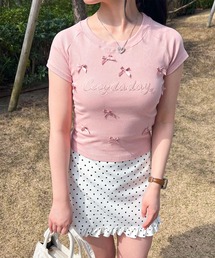 リボン付きクロップドTシャツ