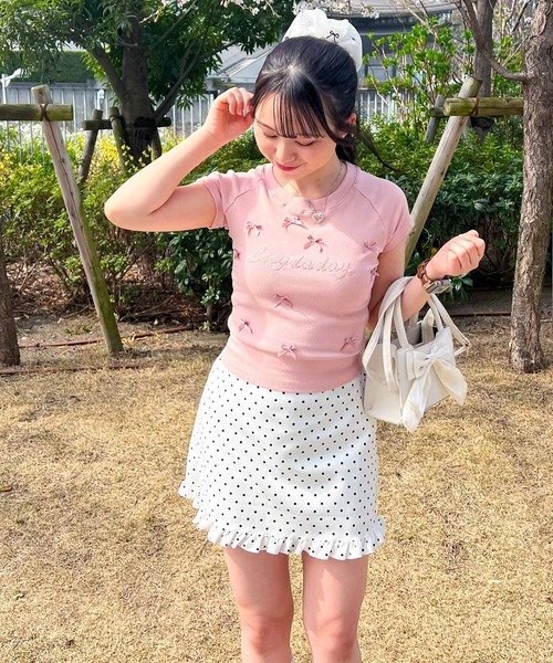 frunco（フランコ）の「リボン付きクロップドTシャツ（Tシャツ/カットソー・レディース・ホワイト/ピンク/ブラック・FREE）」の10枚目の写真