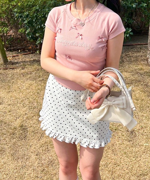 frunco（フランコ）の「リボン付きクロップドTシャツ（Tシャツ/カットソー・レディース・ホワイト/ピンク/ブラック・FREE）」の13枚目の写真