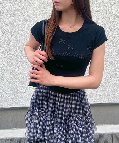 frunco（フランコ）の「リボン付きクロップドTシャツ（Tシャツ/カットソー・レディース・ホワイト/ピンク/ブラック・FREE）」の20枚目の写真