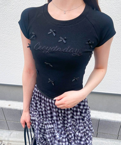 frunco（フランコ）の「リボン付きクロップドTシャツ（Tシャツ/カットソー・レディース・ホワイト/ピンク/ブラック・FREE）」の16枚目の写真