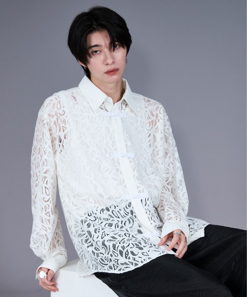 Ellno Loset(エルノロゼット)の「コードレースチャイナシャツ(シャツ/ブラウス・メンズ・ホワイト/ブラック/ブルー・SMALL/MEDIUM/LARGE)」の10枚目の写真