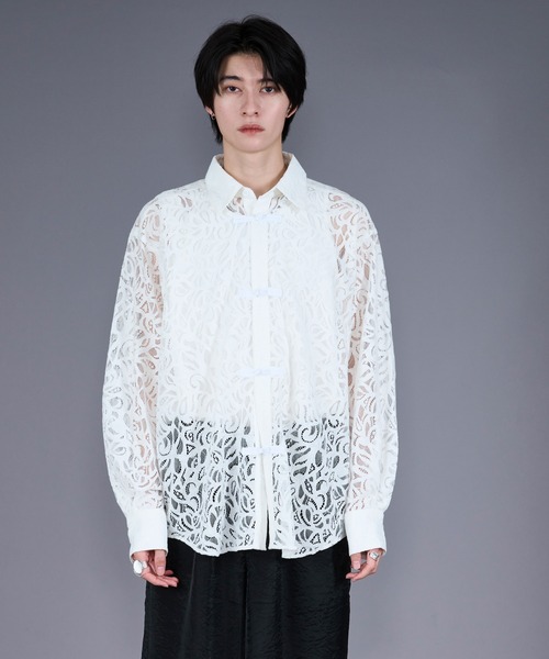 Ellno Loset(エルノロゼット)の「コードレースチャイナシャツ(シャツ/ブラウス・メンズ・ホワイト/ブラック/ブルー・SMALL/MEDIUM/LARGE)」の11枚目の写真