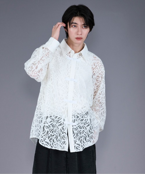 Ellno Loset(エルノロゼット)の「コードレースチャイナシャツ(シャツ/ブラウス・メンズ・ホワイト/ブラック/ブルー・SMALL/MEDIUM/LARGE)」の12枚目の写真