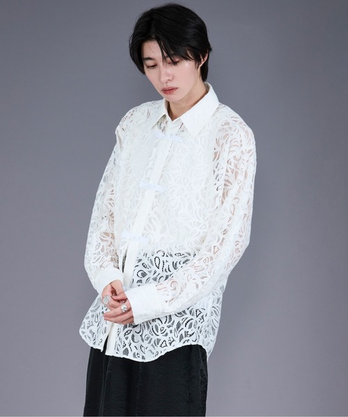 Ellno Loset(エルノロゼット)の「コードレースチャイナシャツ(シャツ/ブラウス・メンズ・ホワイト/ブラック/ブルー・SMALL/MEDIUM/LARGE)」の13枚目の写真