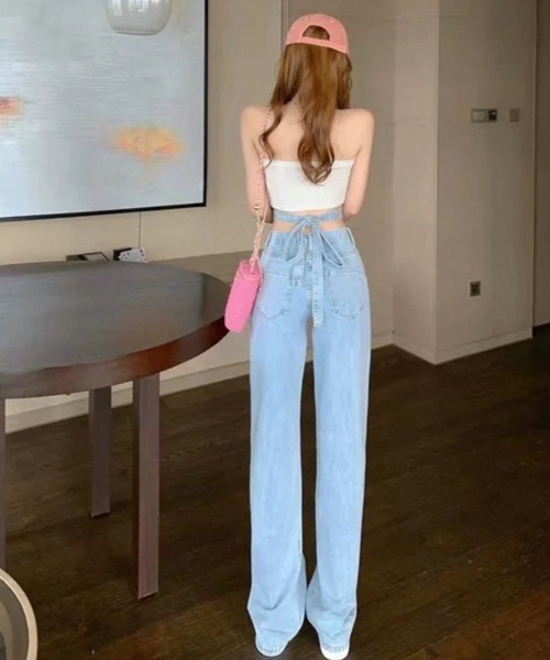 セール】バックリボンストレートデニムパンツ（デニムパンツ
