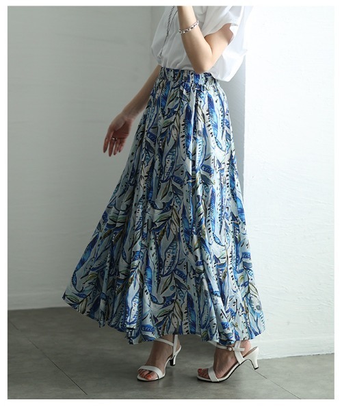 ドゥロワー　フラワープリント　ボタニカル　ロングスカート　シルク　絹　36 花柄 セール】ボタニカル柄ロングスカート（スカート）｜Sawa a la