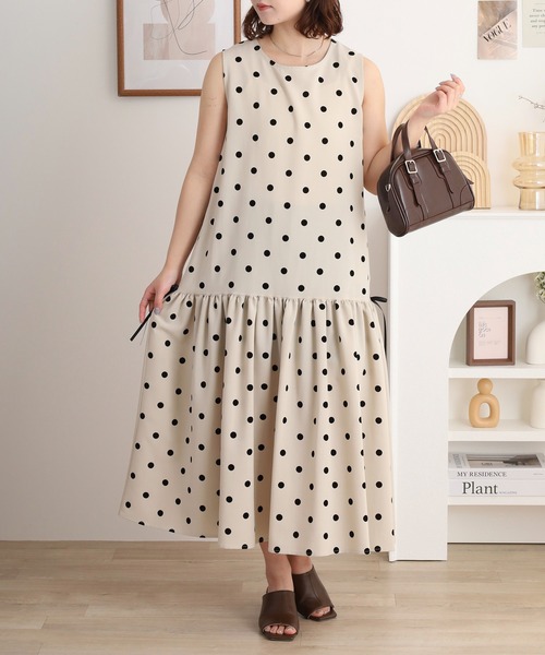 セール】Anna Nicola フロッキードットノースリーブワンピース