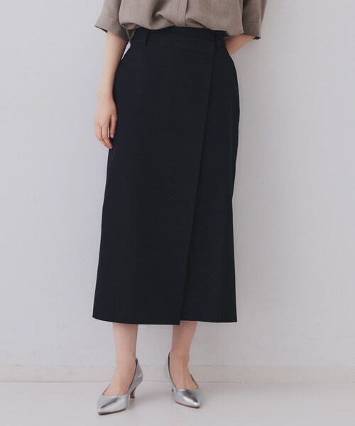 OPAQUE.CLIP（オペークドットクリップ）の「ラップ風ナロースカート【洗濯機洗い可】（スカート・レディース・イエロー系その他/ネイビー・38/40）」の2枚目の写真