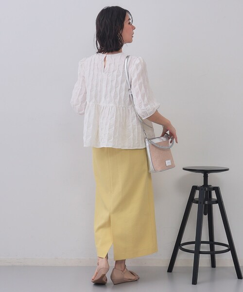 OPAQUE.CLIP（オペークドットクリップ）の「ラップ風ナロースカート【洗濯機洗い可】（スカート・レディース・イエロー系その他/ネイビー・38/40）」の5枚目の写真