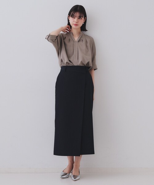 OPAQUE.CLIP（オペークドットクリップ）の「ラップ風ナロースカート【洗濯機洗い可】（スカート・レディース・イエロー系その他/ネイビー・38/40）」の8枚目の写真