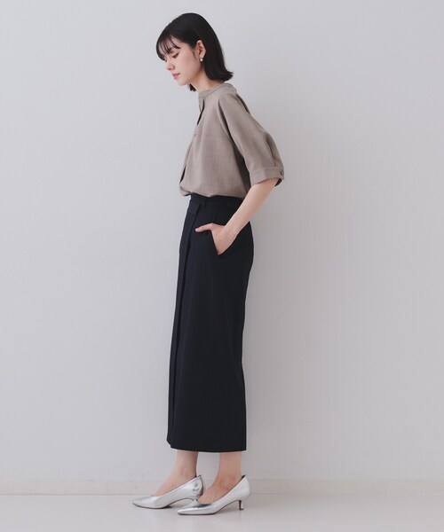 OPAQUE.CLIP（オペークドットクリップ）の「ラップ風ナロースカート【洗濯機洗い可】（スカート・レディース・イエロー系その他/ネイビー・38/40）」の9枚目の写真