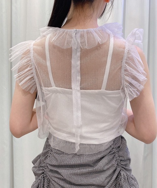 lilLilly（リルリリー）の「ラメフリルチュールトップス（Tシャツ/カットソー・レディース・ホワイト/ブラック・FREE）」の6枚目の写真