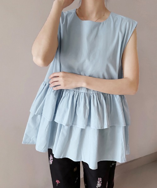 Doux Belle（ドゥーベル）の「ティアードノースリーブブラウス（シャツ/ブラウス・レディース・ピンク/ホワイト/ブラック/グレー系その他/ブラウン系その他/ブラック系その他/ブルー・FREE）」の7枚目の写真