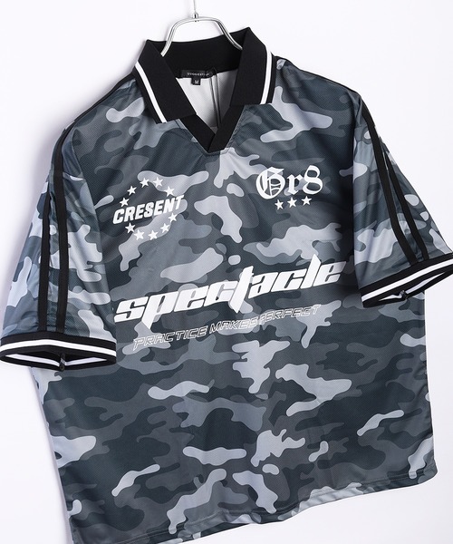 セール】サッカーデザイン 半袖メッシュTシャツ 襟付き