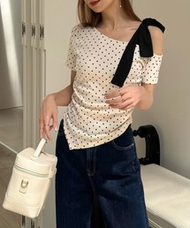 ワンショルリボンドットカットソー