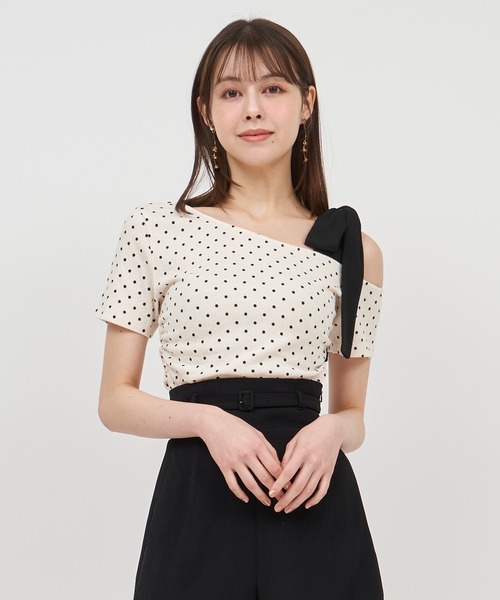 ROYAL PARTY(ロイヤルパーティー)の「ワンショルリボンドットカットソー(Tシャツ/カットソー・レディース・ブラック/オフホワイト/グレー・FREE)」の7枚目の写真