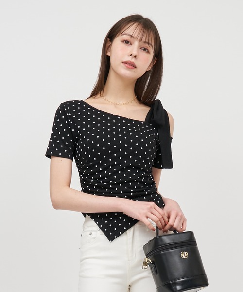 ROYAL PARTY(ロイヤルパーティー)の「ワンショルリボンドットカットソー(Tシャツ/カットソー・レディース・ブラック/オフホワイト/グレー・FREE)」の9枚目の写真