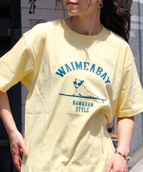 GLOSTER（グロスター）の「【GLOSTER/グロスター】ハワイヌ ワイメアベイ クルーネック プリントTシャツ（Tシャツ/カットソー・メンズ・イエロー/ホワイト/チャコールグレー・S/M/L）」の3枚目の写真