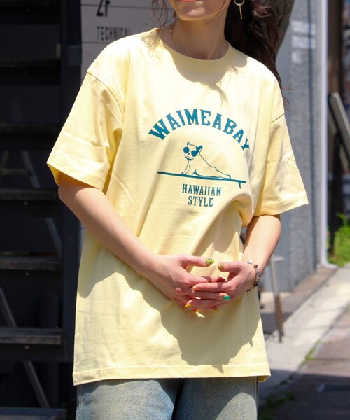 GLOSTER（グロスター）の「【GLOSTER/グロスター】ハワイヌ ワイメアベイ クルーネック プリントTシャツ（Tシャツ/カットソー・メンズ・イエロー/ホワイト/チャコールグレー・S/M/L）」の8枚目の写真