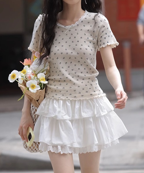 aimoha(アイモハ)の「リボンドット柄半袖トップス カットソー レース襟 (SS)(Tシャツ/カットソー・レディース・グレー/ブルー/ブラック/ベージュ・FREE)」の4枚目の写真