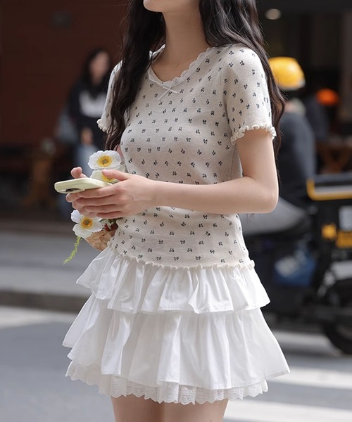 aimoha(アイモハ)の「リボンドット柄半袖トップス カットソー レース襟 (SS)(Tシャツ/カットソー・レディース・グレー/ブルー/ブラック/ベージュ・FREE)」の21枚目の写真