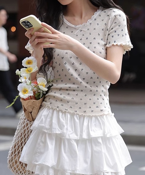 aimoha(アイモハ)の「リボンドット柄半袖トップス カットソー レース襟 (SS)(Tシャツ/カットソー・レディース・グレー/ブルー/ブラック/ベージュ・FREE)」の18枚目の写真