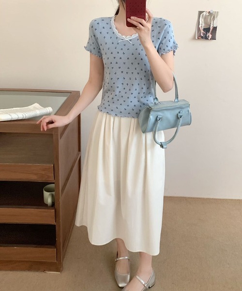 aimoha(アイモハ)の「リボンドット柄半袖トップス カットソー レース襟 (SS)(Tシャツ/カットソー・レディース・グレー/ブルー/ブラック/ベージュ・FREE)」の17枚目の写真