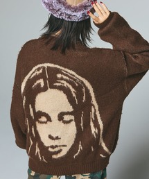 X-girl(GbNXK[)FACE JACQUARD KNIT CARDIGAN(J[fBK/{)