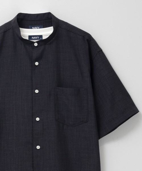 NAVY(ネイビー)の「NAVY リネンライクシャツ アンサンブル(シャツ/ブラウス・メンズ・ネイビー/サックスブルー/スミクロ/グレイッシュベージュ・XL/L/M/S)」の1枚目の写真