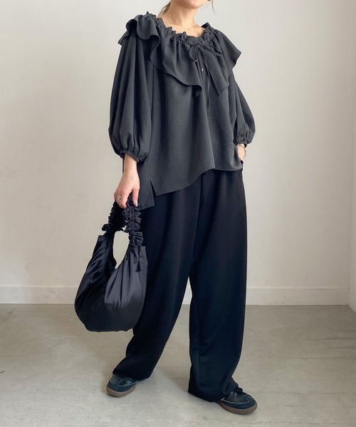 シャツカラーフリルブラウス セール】big collar frill blouse / 付け襟風ビッグカラーフリル