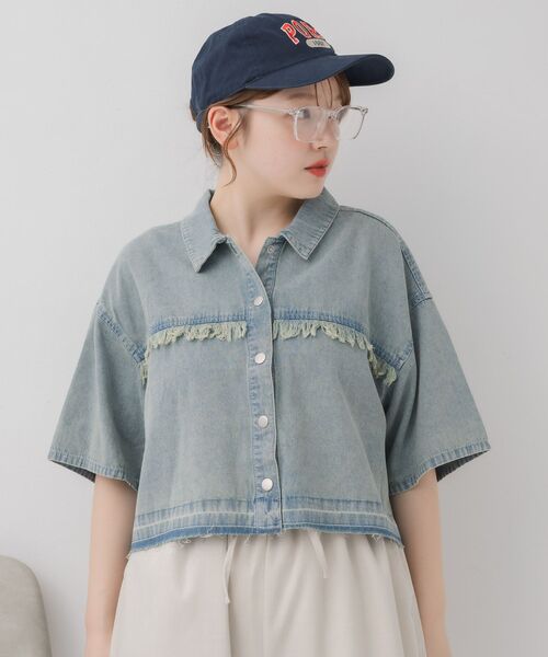 RETRO GIRL(レトロガール)の「フリンジデニムSH(シャツ/ブラウス・レディース・ブラック/ブルー・FREE)」の10枚目の写真