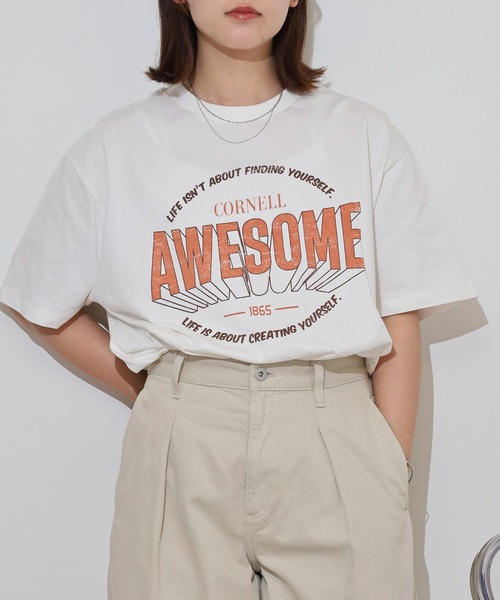 myke(ミーカ)の「myke 英字ロゴプリントビッグシルエットTシャツ(Tシャツ/カットソー・レディース・ホワイト/ブルー/オフホワイト/チャコール・M)」の1枚目の写真