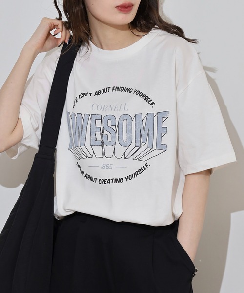 myke(ミーカ)の「myke 英字ロゴプリントビッグシルエットTシャツ(Tシャツ/カットソー・レディース・ホワイト/ブルー/オフホワイト/チャコール・M)」の2枚目の写真