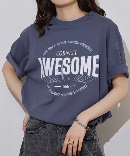 myke(ミーカ)の「myke 英字ロゴプリントビッグシルエットTシャツ(Tシャツ/カットソー・レディース・ホワイト/ブルー/オフホワイト/チャコール・M)」の4枚目の写真