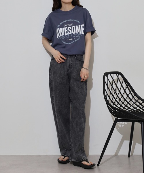 myke(ミーカ)の「myke 英字ロゴプリントビッグシルエットTシャツ(Tシャツ/カットソー・レディース・ホワイト/ブルー/オフホワイト/チャコール・M)」の9枚目の写真