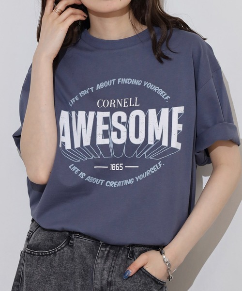 myke(ミーカ)の「myke 英字ロゴプリントビッグシルエットTシャツ(Tシャツ/カットソー・レディース・ホワイト/ブルー/オフホワイト/チャコール・M)」の6枚目の写真