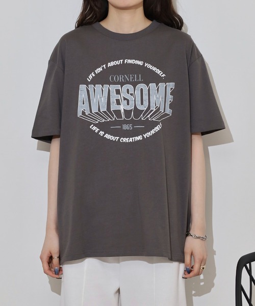 美品 FIL DE FER tシャツ ダイビング　ブラック セール】myke 英字ロゴプリントビッグシルエットTシャツ（T