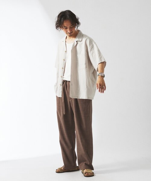 ヨーロピアンフラックス ガーメントダイ オープンカラーシャツ