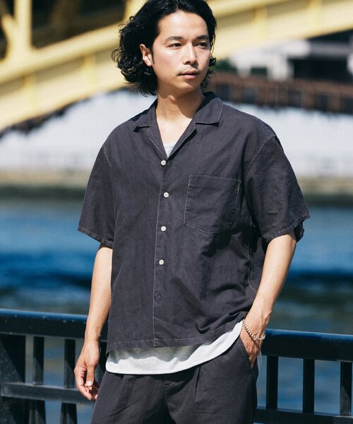 JOURNAL STANDARD relume（ジャーナルスタンダード　レリューム）の「ヨーロピアンフラックス ガーメントダイ オープンカラーシャツ（シャツ/ブラウス・メンズ・ブラックミックス/オートミール/カーキ/ブルー系その他・MEDIUM/LARGE）」の20枚目の写真