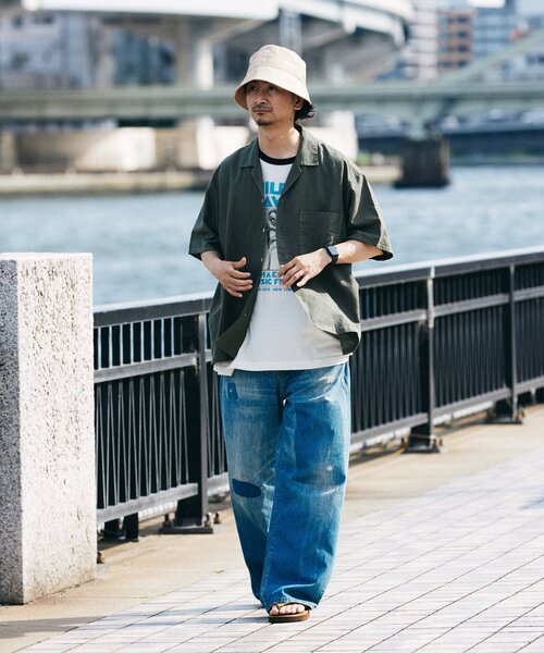 JOURNAL STANDARD relume（ジャーナルスタンダード　レリューム）の「ヨーロピアンフラックス ガーメントダイ オープンカラーシャツ（シャツ/ブラウス・メンズ・ブラックミックス/オートミール/カーキ/ブルー系その他・MEDIUM/LARGE）」の15枚目の写真