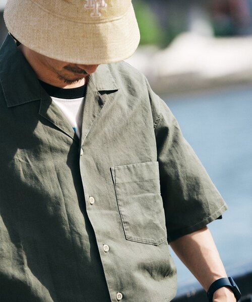 JOURNAL STANDARD relume（ジャーナルスタンダード　レリューム）の「ヨーロピアンフラックス ガーメントダイ オープンカラーシャツ（シャツ/ブラウス・メンズ・ブラックミックス/オートミール/カーキ/ブルー系その他・MEDIUM/LARGE）」の12枚目の写真