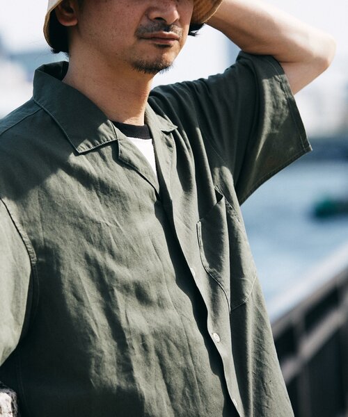 JOURNAL STANDARD relume（ジャーナルスタンダード　レリューム）の「ヨーロピアンフラックス ガーメントダイ オープンカラーシャツ（シャツ/ブラウス・メンズ・ブラックミックス/オートミール/カーキ/ブルー系その他・MEDIUM/LARGE）」の11枚目の写真