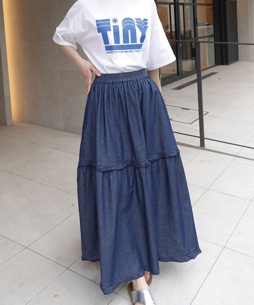 フランス発 Sandro フリルが可愛い ショート丈 デニム スカート フロントジップデニムスカート(506106372) | AND COUTURE(AND